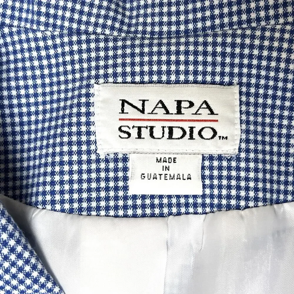 Napa Studio Button Jacket Size 12 Blue Check Embroidered Accents Lined 90s Vtg - Picture 6 of 10